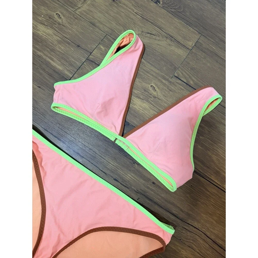 Aerie Bikini Set Scoop Top Medium Bottom Large Peach Orange Lime Green